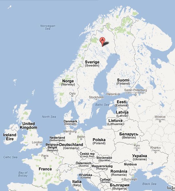 Jokkmokk (point A) au coeur de la Laponie suédoise